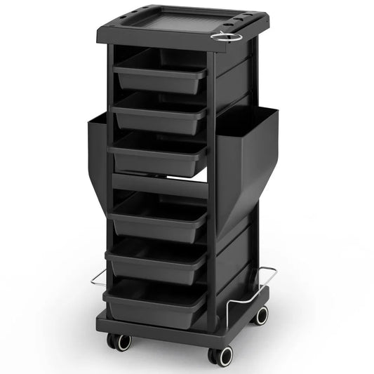 Salon Trolley with 6 Drawers & Dryer Holder,  Mobile Storage Station Hairstylist Cart with Wheels for Beauty Tattoo Hairdressing