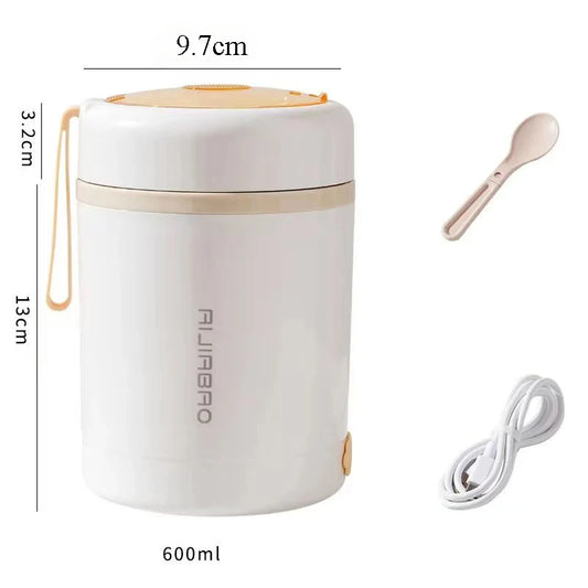 600ML USB Electric Heating Lunch Box Portable Food Warmer Stainless Steel Picnic Container 5V 12V 24V
