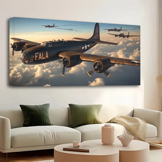 1.5 inch thick pine solid wood frame, wall trim, B-24 Liberator canvas poster painting, Modern office, Home bedroom,
