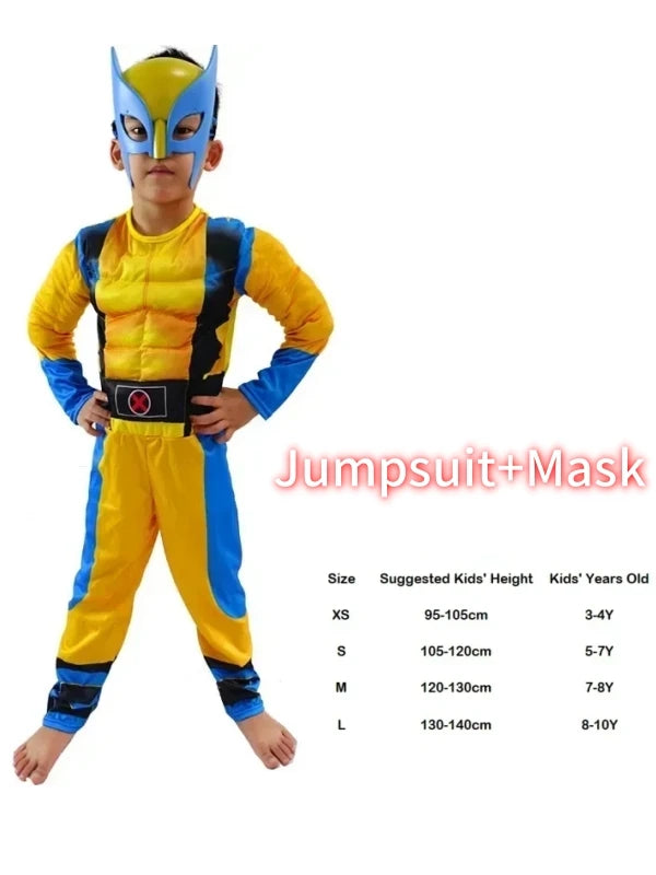 Wolverine Cosplay Costume Kids Wolf Black Superhero Panther Claws Mask Jumpsuit Halloween Bodysuit Muscle Suit for Child Gift