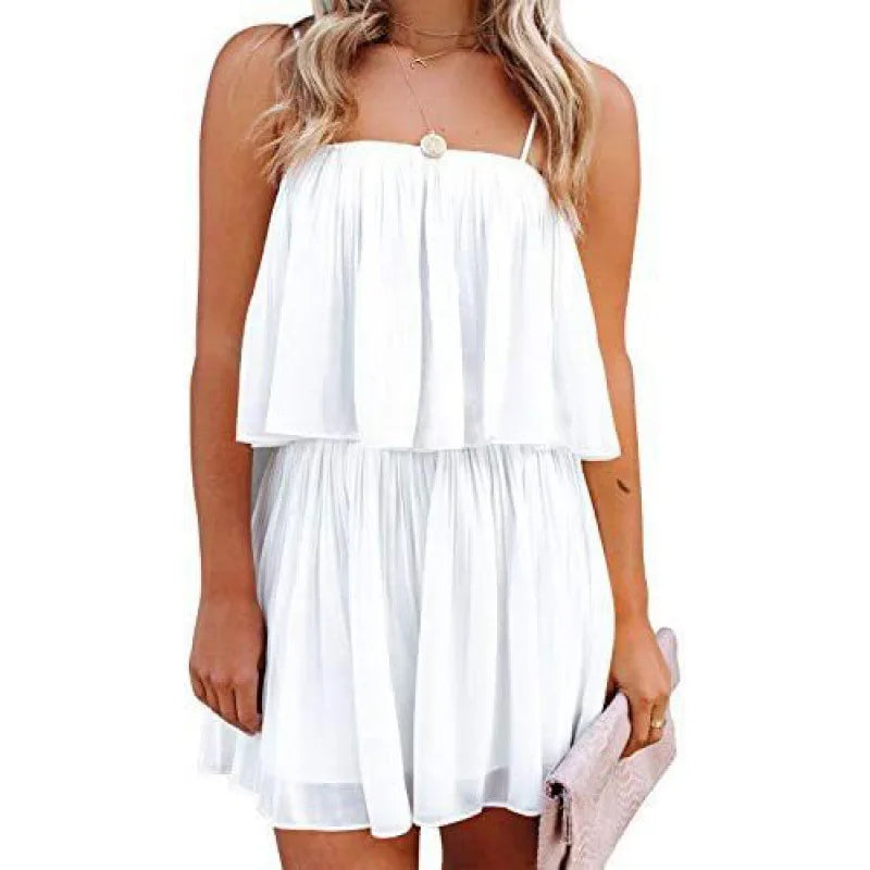 New Summer Women's Jumpsuit Suspender Pleated Shorts Solid Color Sexy Sweet Fashion Street Backless Jumpsuit