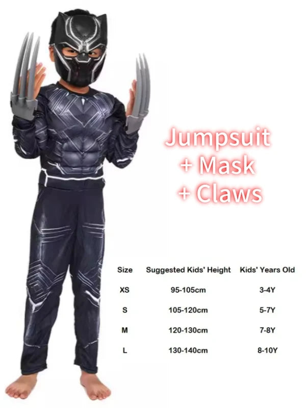 Wolverine Cosplay Costume Kids Wolf Black Superhero Panther Claws Mask Jumpsuit Halloween Bodysuit Muscle Suit for Child Gift