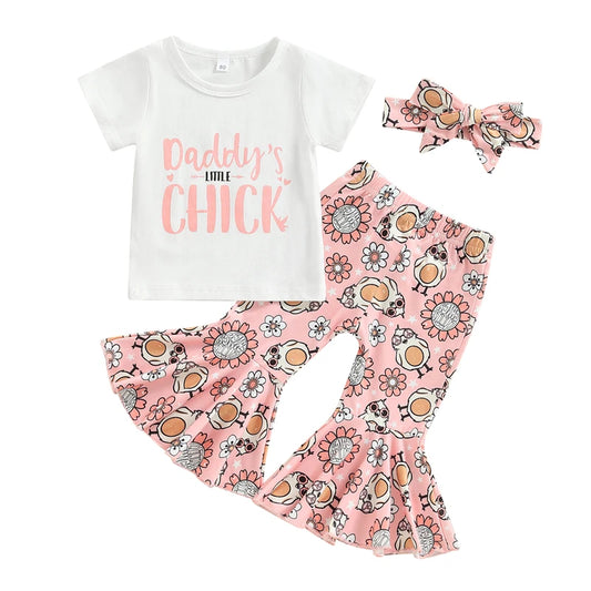 Baby Girls Easter Outfit Sets Pink Ruffle Sleeve Top Leggings