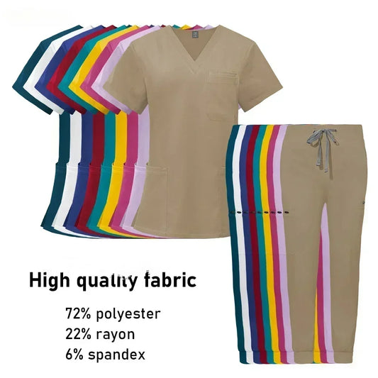 Scrubs Uniform Set Short Sleeve V Neck Tops Jogger Pants