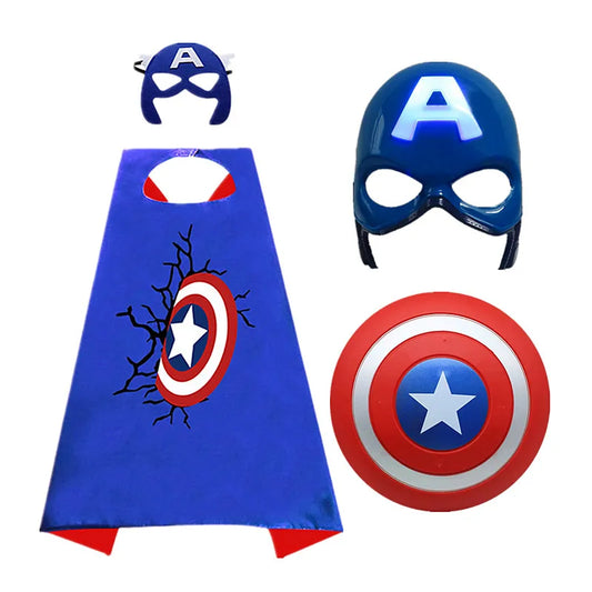 Superhero Cape Captain America Shield Costume Children Halloween Mask Dress Up Gift Costume