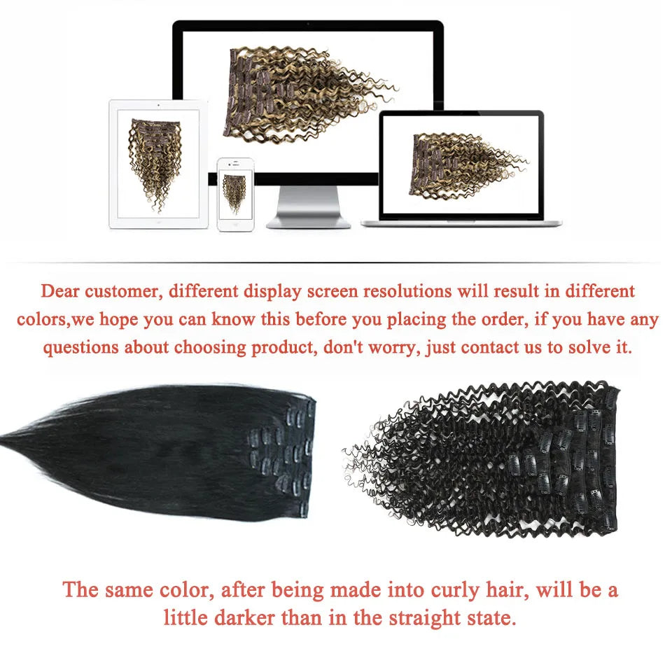 Water Wave Clip In Hair Extensions Real Human Hair 7Pcs Set