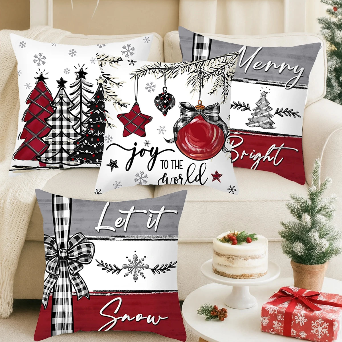 4 Pcs Christmas Pillow Covers for Holiday Decor Santa Claus
