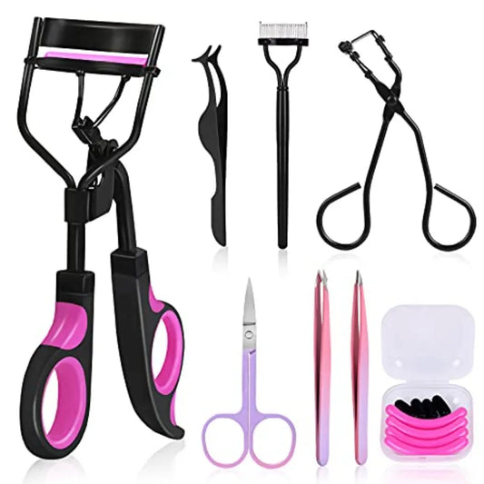 Eyelash Curler Kit With Silicone Pads Tweezers Comb