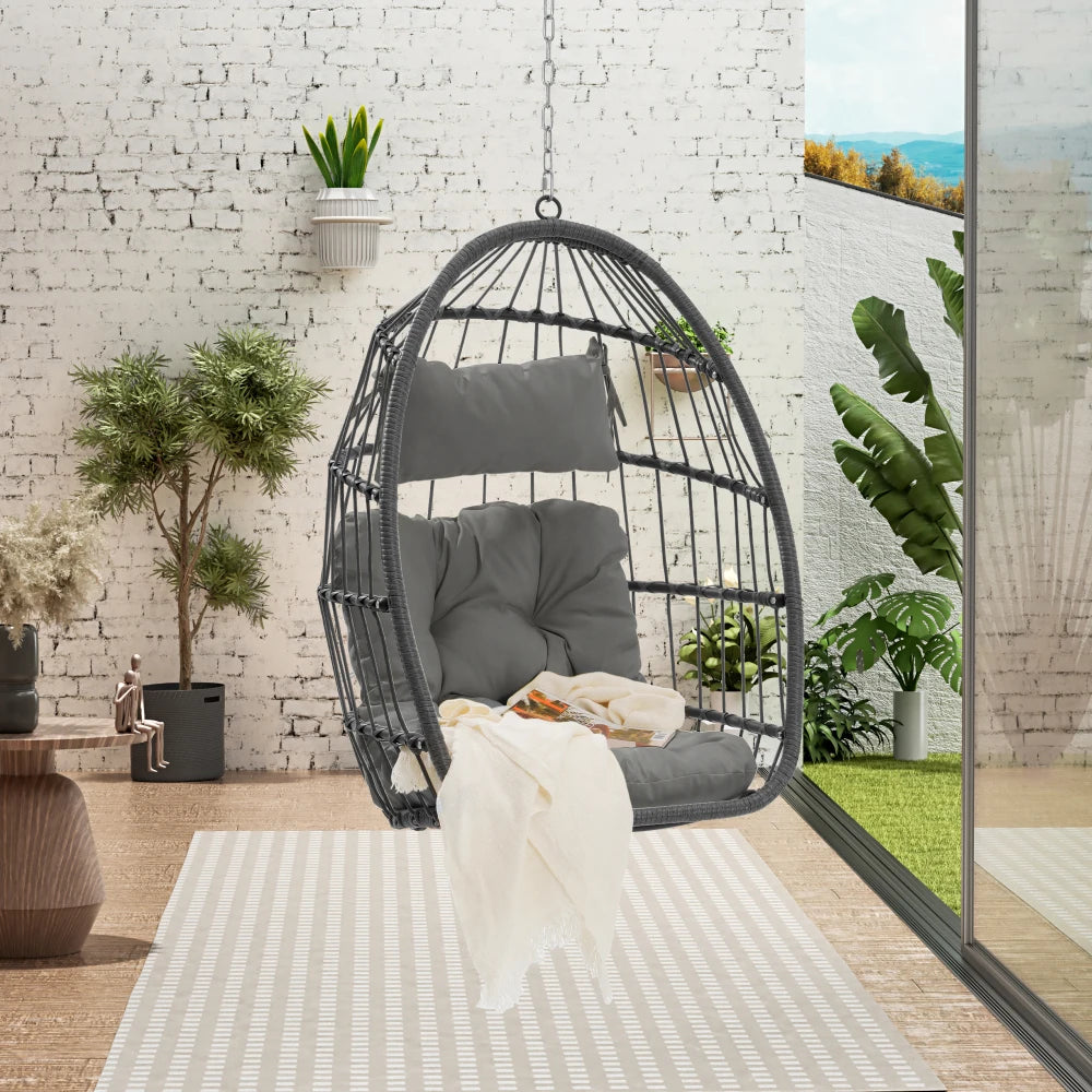 Outdoor Garden Rattan Egg Swing Chair Hanging Chair Set