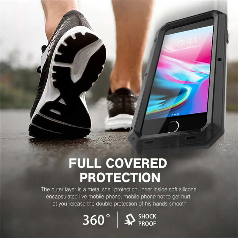 Armor Heavy Duty Protection Case for iPhone 7 8 Plus XR Xs 11 12 13 Pro Max 14 15 Plus SE SE2 360 Metal Tank