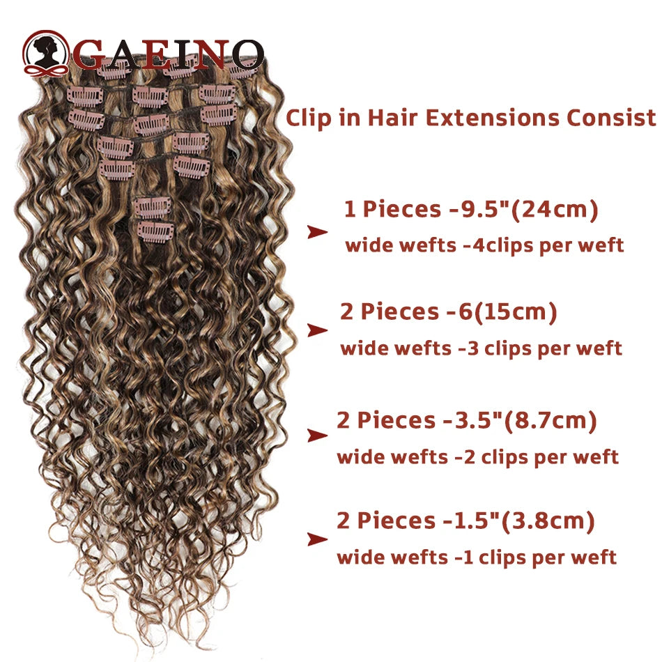 Water Wave Clip In Hair Extensions Real Human Hair 7Pcs Set