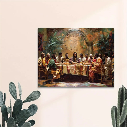 1.5 inch thick wood pine frame, interior art mural, home decor mural, Black Last Supper canvas mural