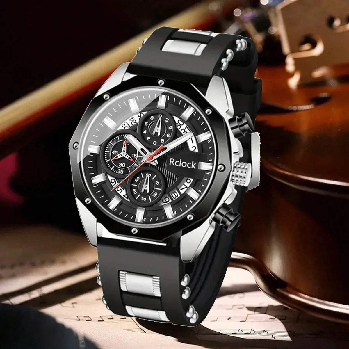 Mens Analog Quartz Watch With Silicone Strap Calendar Display Valentine Day Gift