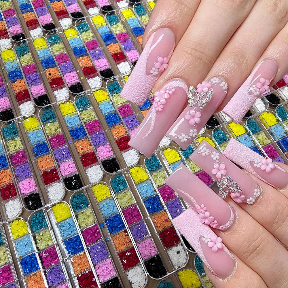 12Grids Colorful Acrylic Flower Nail Charms 1000 Mini Resin
