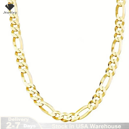 925 Sterling Silver Classic Figaro Chain Link Necklace for Men 14K Gold Plated 5mm Wide Cuban Curb Link Chain Jewelry Gift USA
