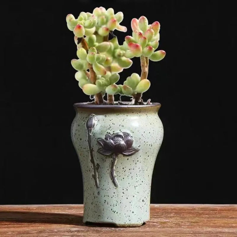 Ceramic Succulent Vase Planter Pot For Desktop Garden Decor Blue Pink Brown