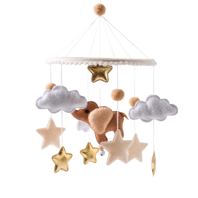 Crib Mobile Bed Bell Wooden Baby Rattles Soft Felt Cartoon