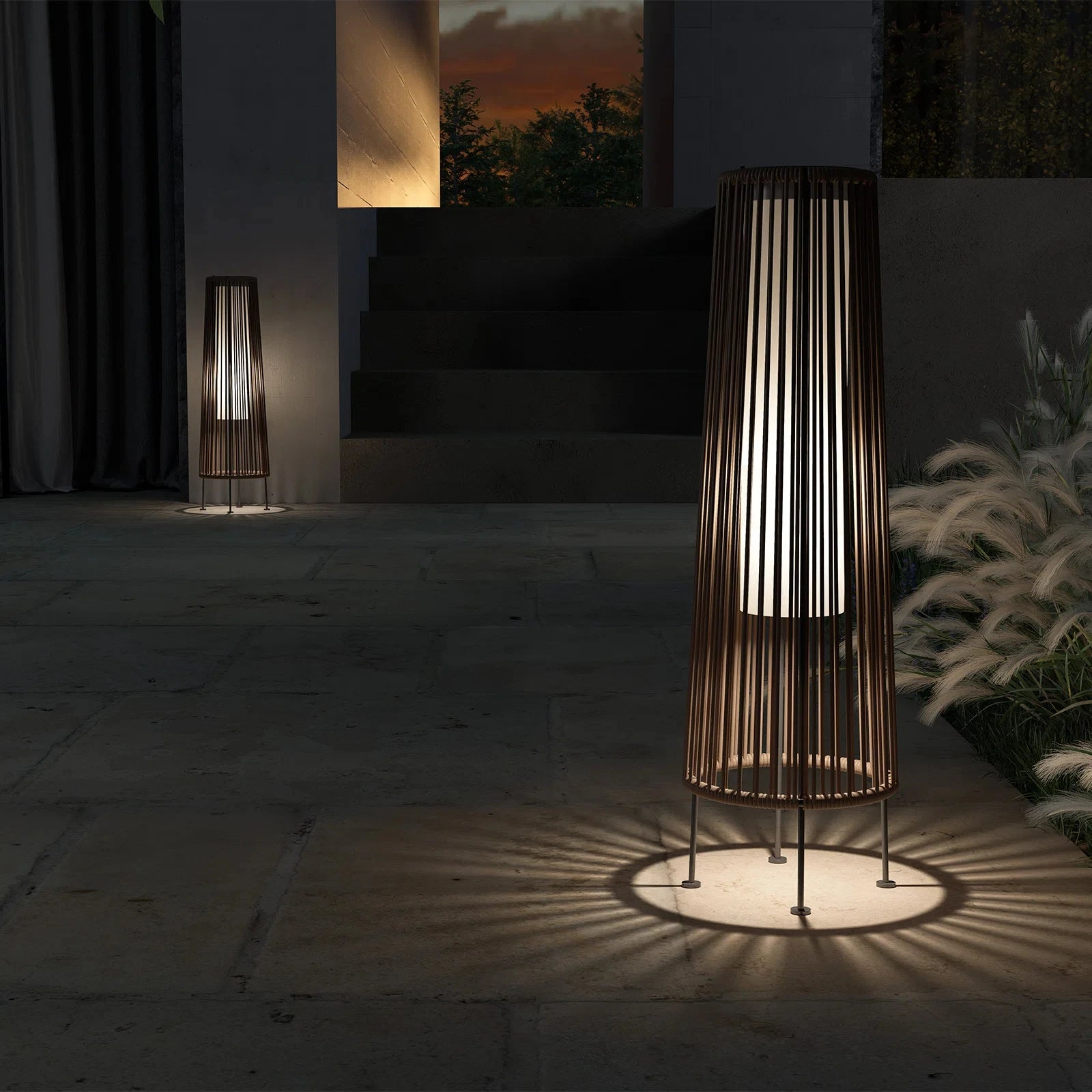 2 Piece Floor Solar Light Wicker Solar Patio Lamp Waterproof Outdoor Deck Lamp for Porch Yard Garden Lawn Decorations