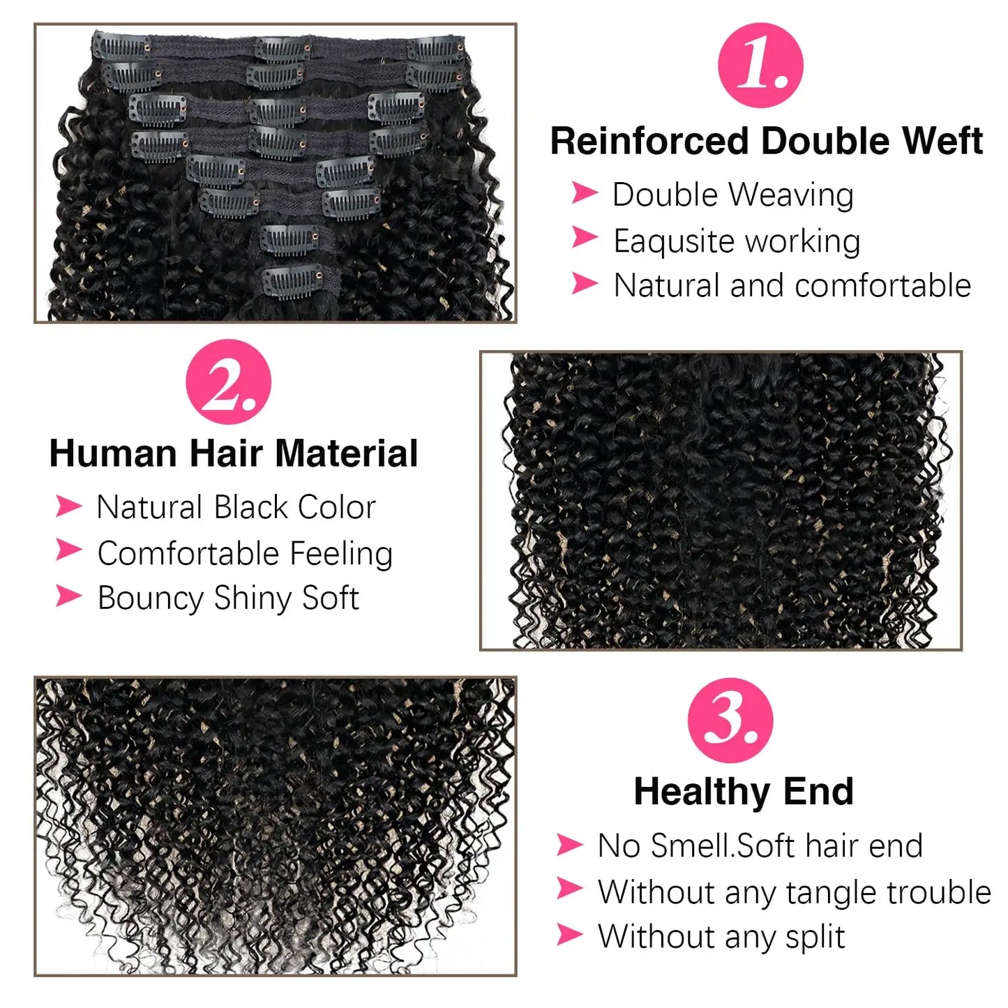 Kinky Curly Clip-In Extensions – 100% Brazilian Remy Human Hair
Add instant volume, bounce, and beauty with our Kinky Curly Clip-In Extensions – made from premium Brazilian Remy human hair for a natural, flawless blend.