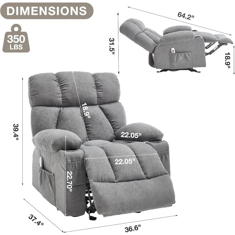 Overstuffed Rocker Recliner Chair With Heat And Vibration Ergonomic Living Room