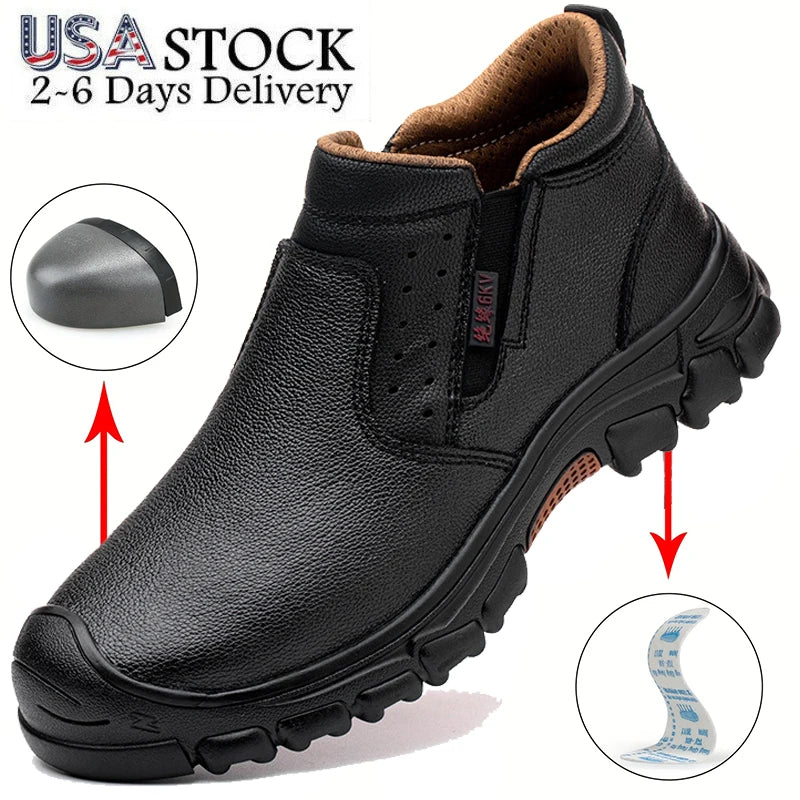 Mens Composite Toe Work Boots Metatarsal Guard Puncture Proof Rubber Outsole