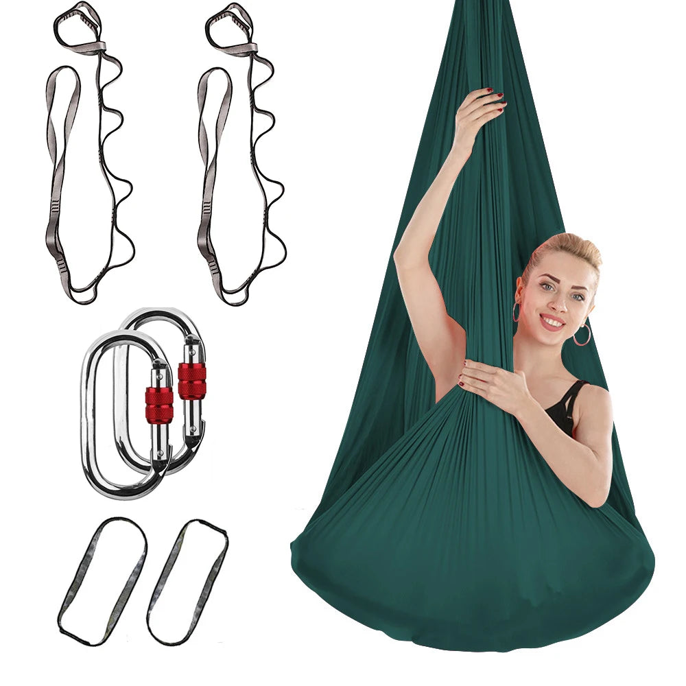 4M Aerial Yoga Hammock Set with Extension Straps and Carabiners