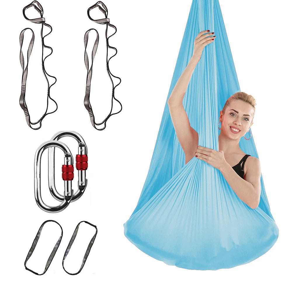 4M Aerial Yoga Hammock Set with Extension Straps and Carabiners