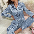 Women Satin Pajama Set Long Sleeve Button Up Nightwear Loungewear