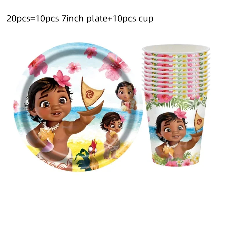 Disney Moana Theme Party Set Vaiana Oceania Birthday Decoration Plates Balloons Cake Toppers Girls Favor