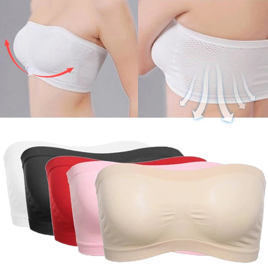 Summer Free Size Tube Invisible Bra Breathable Back Mesh Strapless Crop Top for Women Ladies Sexy Bralette Dress