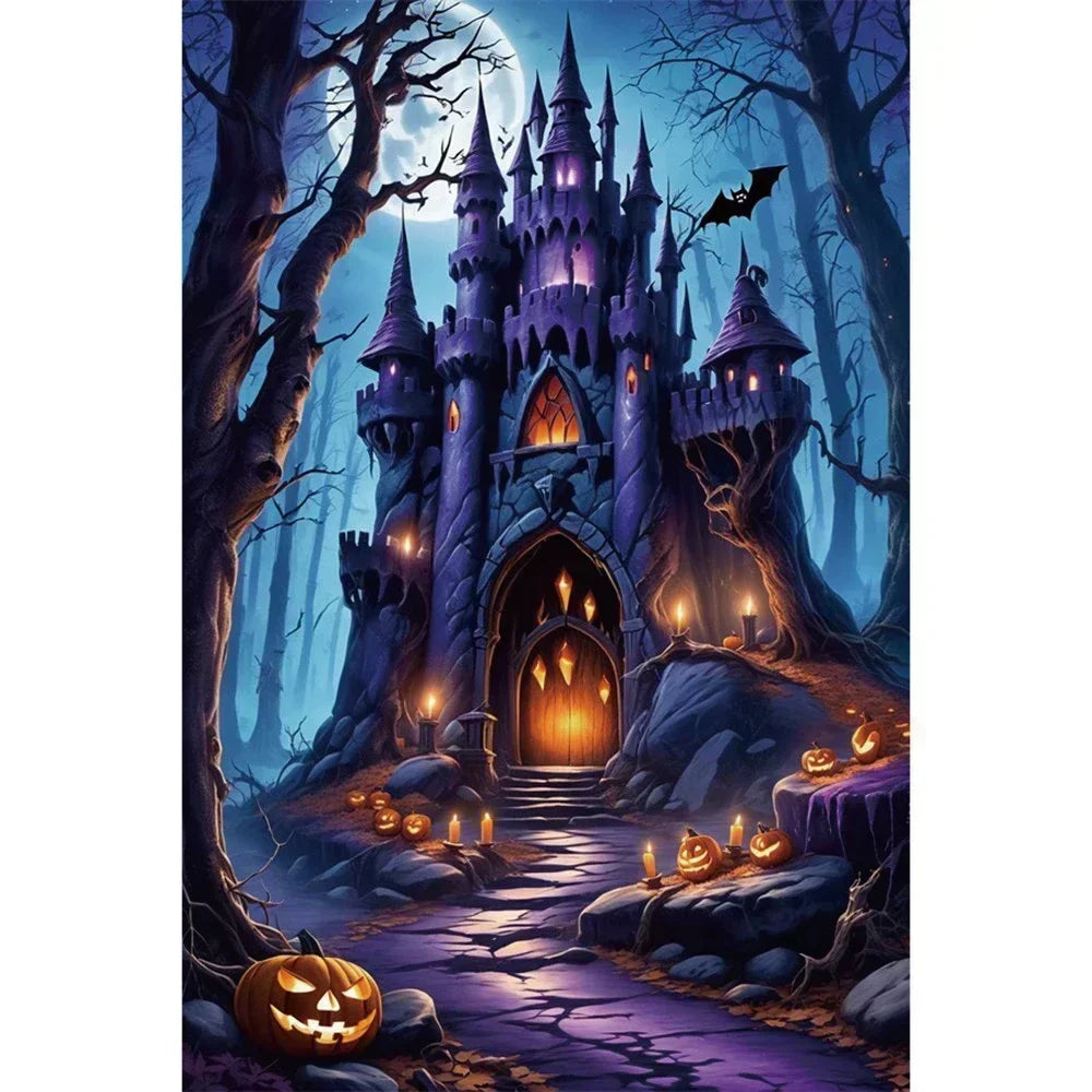 Halloween Party Backdrop Full Moon Horror Night Castle Pumpkin Outdoor House Party Decoration Banner Photography Background
