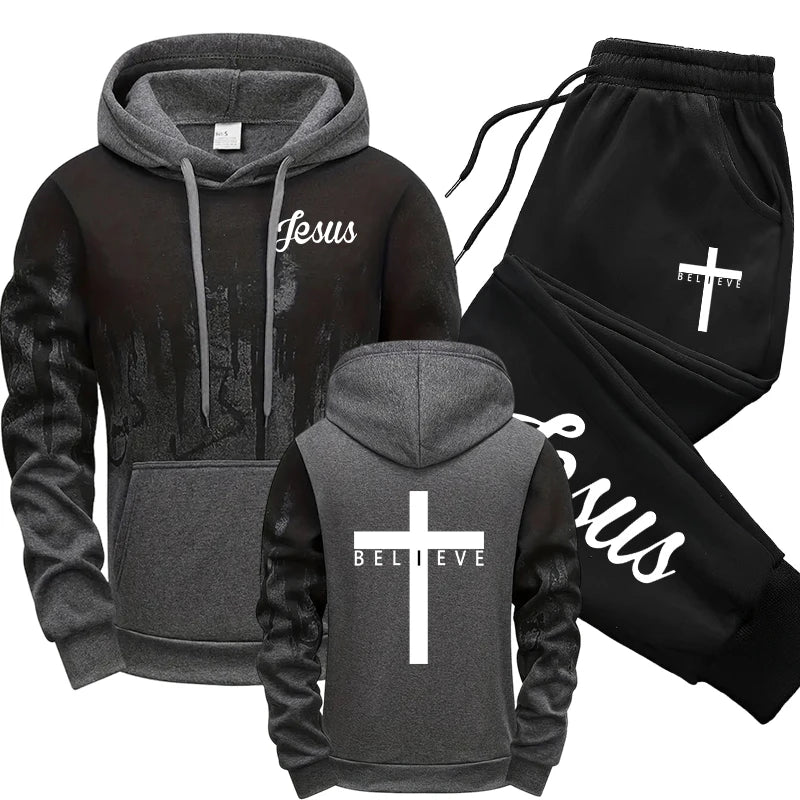 Jesus Christ Hoodies And Sweatpants Mens Set Autumn Winter Casual Tracksuit