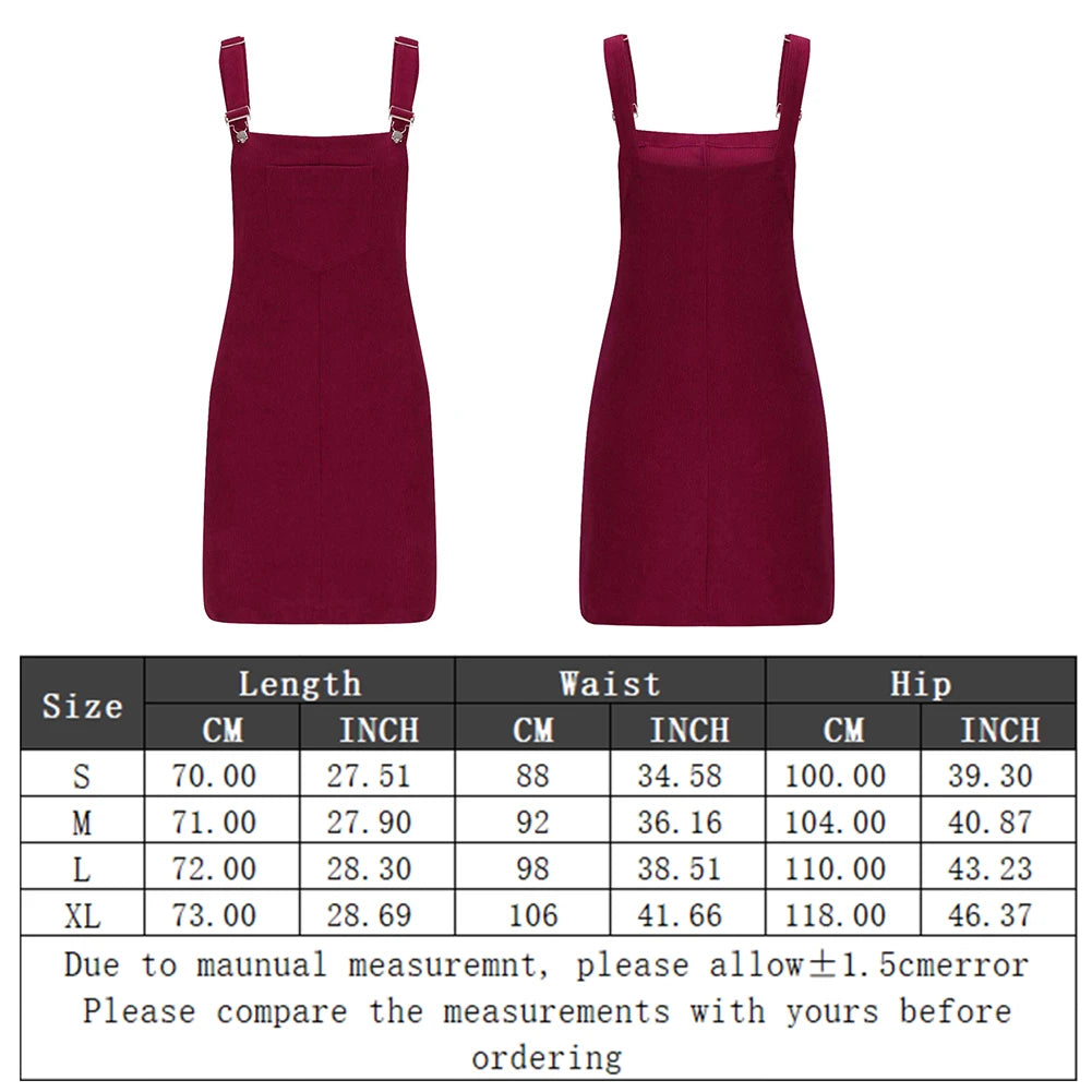 Womens Sleeveless Corduroy Pinafore Dress With Pockets