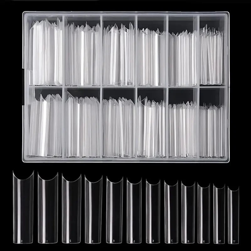 240 Clear Acrylic Nail Tips Half Cover Coffin Shape Artificial Nails Set