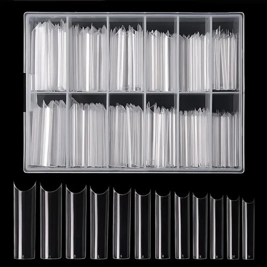 240 Clear Acrylic Nail Tips Half Cover Coffin Shape Artificial Nails Set