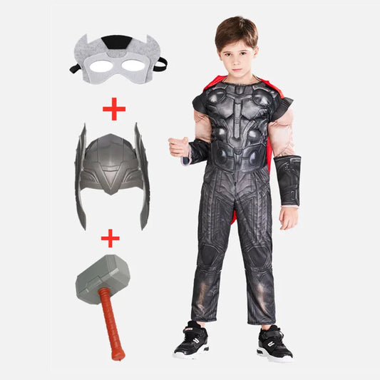 Thor Muscle Costume Kids Toy Light Up Axe Halloween Cosplay Costume Movie Character Superhero Fantasy Carnival Jumpsuit