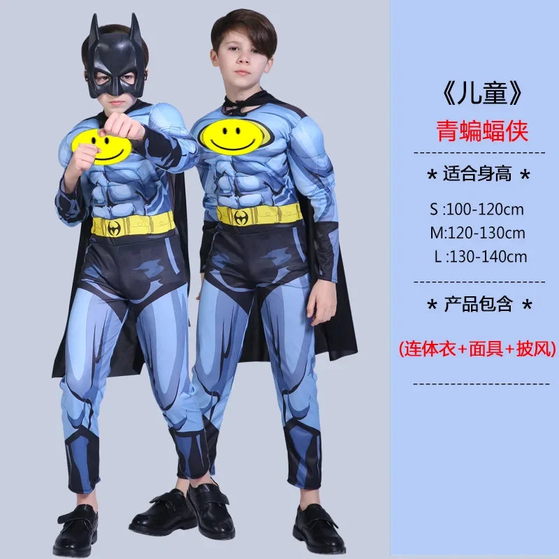 Boys Muscle Costumes with Mask Cloak Movie Character Superhero Cosplay Halloween Party Role Play