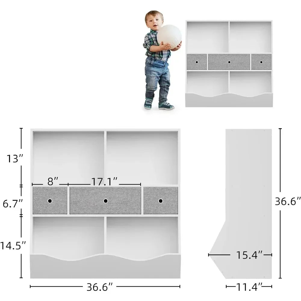 Children Bookcase Kids Bookshelf Toy Storage With Cubby Organizer