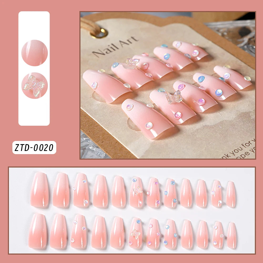 24Pcs Black Glossy Halloween Almond Fake Nails Gradient French Cool Press On Nails Rose/Heart/Skull Acrylic Wearable False Nails