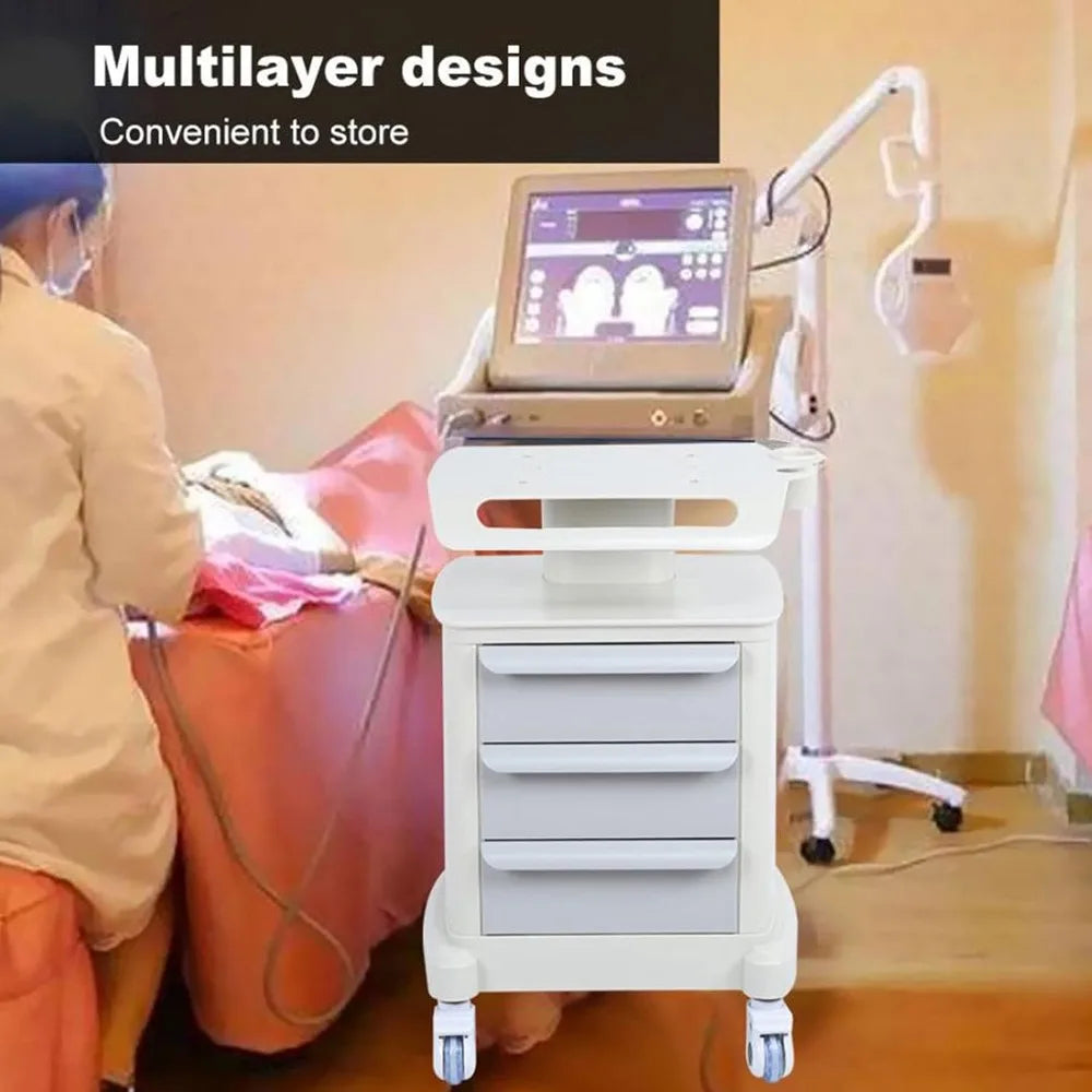 Beauty Salon Rolling Trolley Cart with 3 Drawers, 3-Layer Rolling Trays Cabinet Cart with Wheels,Medical Den-tal Mobile Utility