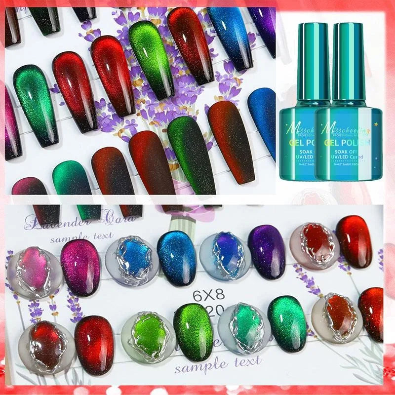 Cat Eye Gel Nail Polish Set 6 Colors With Magnet Holographic Glitter