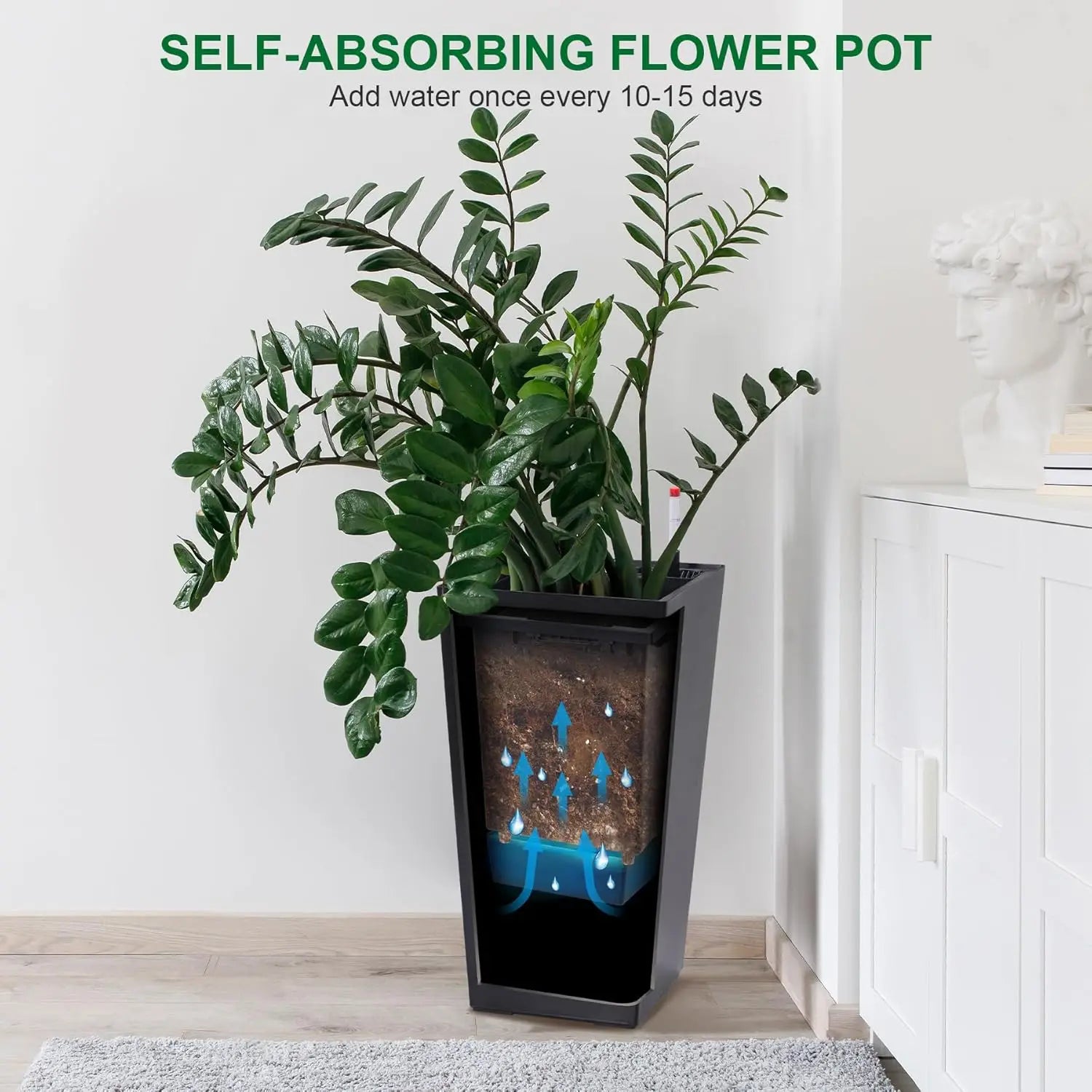 Two Pack 22.4 Inch Tall Black Taper Planters Indoor Outdoor Shelf Insert