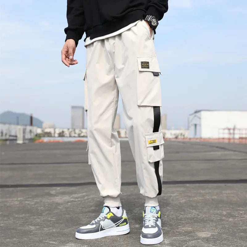 Men Streetwear Cargo Jogger Pants With Multi Pockets Casual Loose Fit