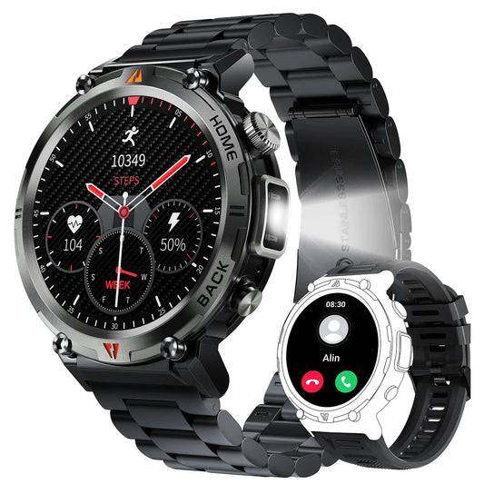 LaNikar KE3 Bluetooth Call Smart Watch for Men Full Touch Screen Health Monitor with Flashlight Compatible with IOS and Android