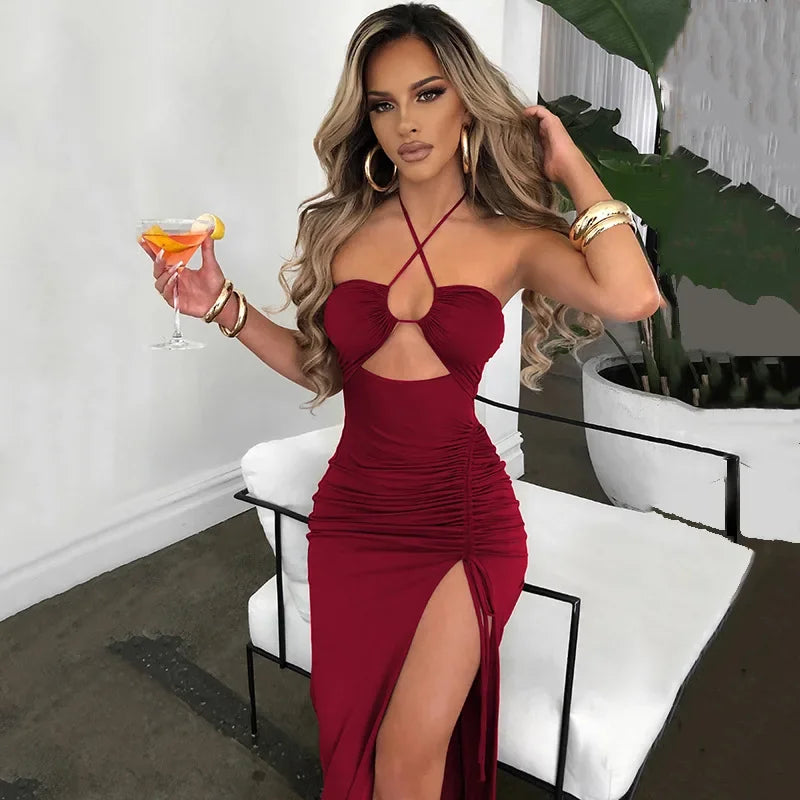 Sleeveless Backless Midi Bodycon Dress For Women Nightclub