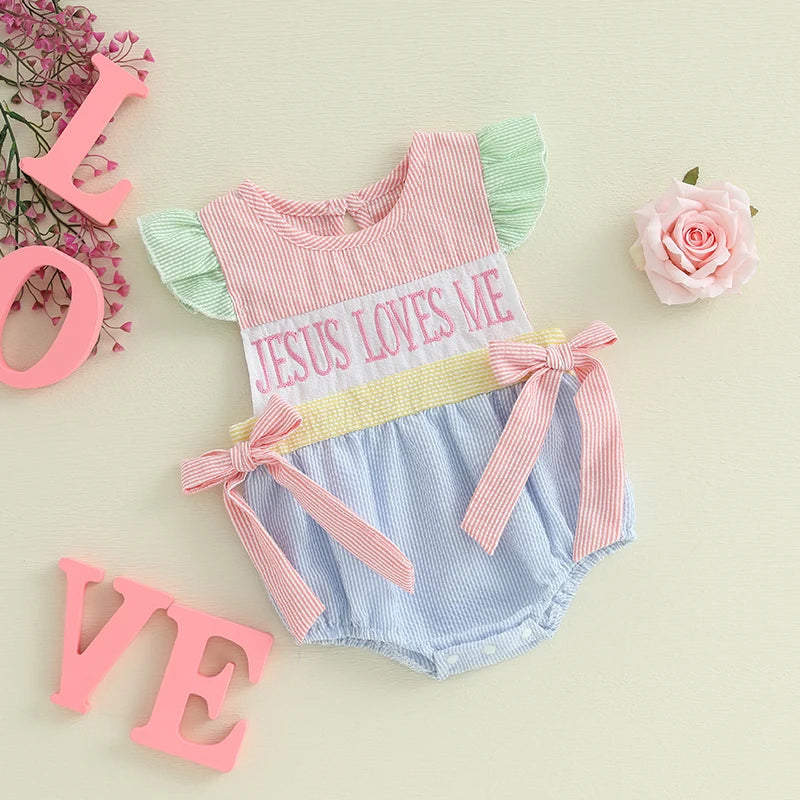 0-18M Easter Outfit Baby Girl Bubble Romper Ruffle Sleeve
