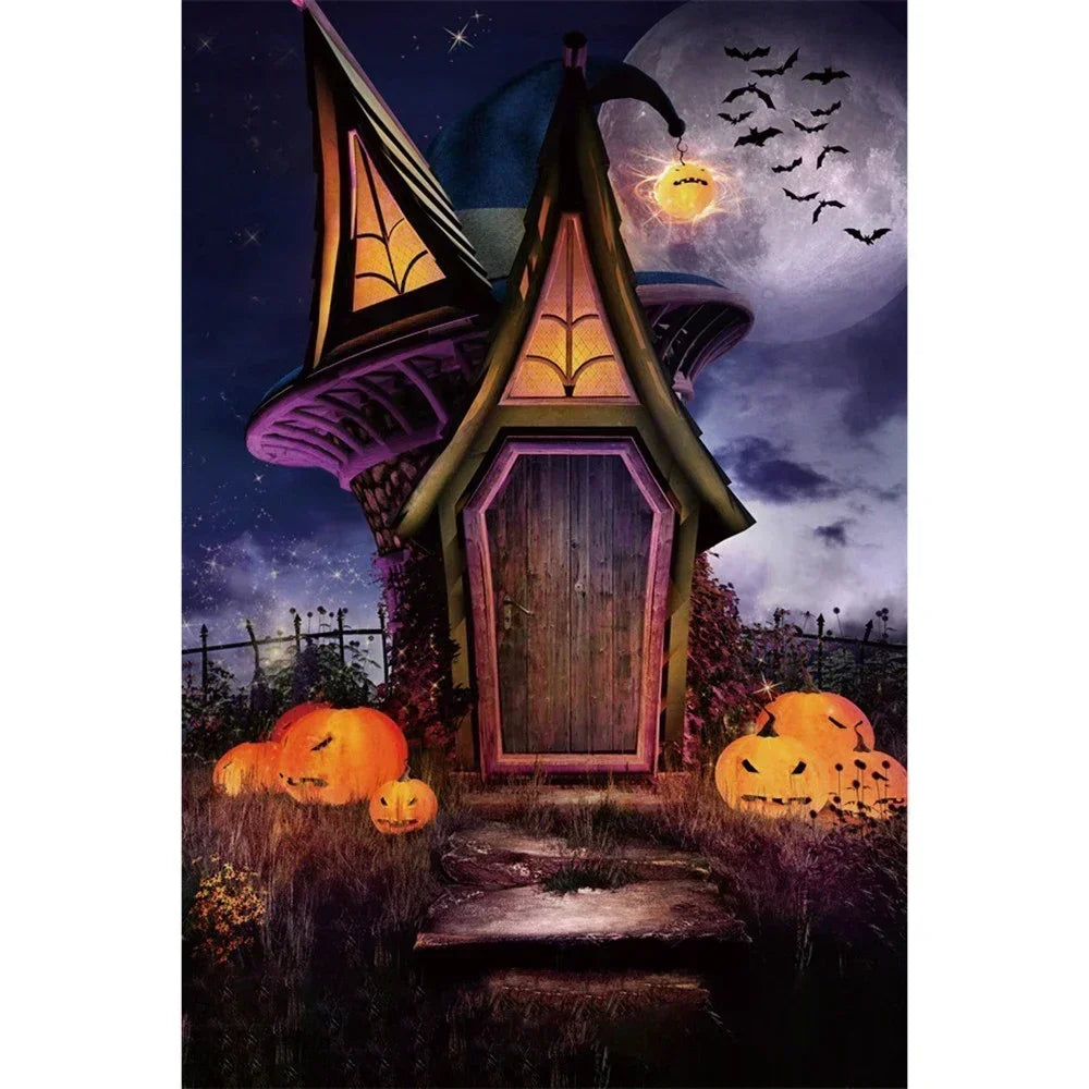 Halloween Party Backdrop Full Moon Horror Night Castle Pumpkin Outdoor House Party Decoration Banner Photography Background