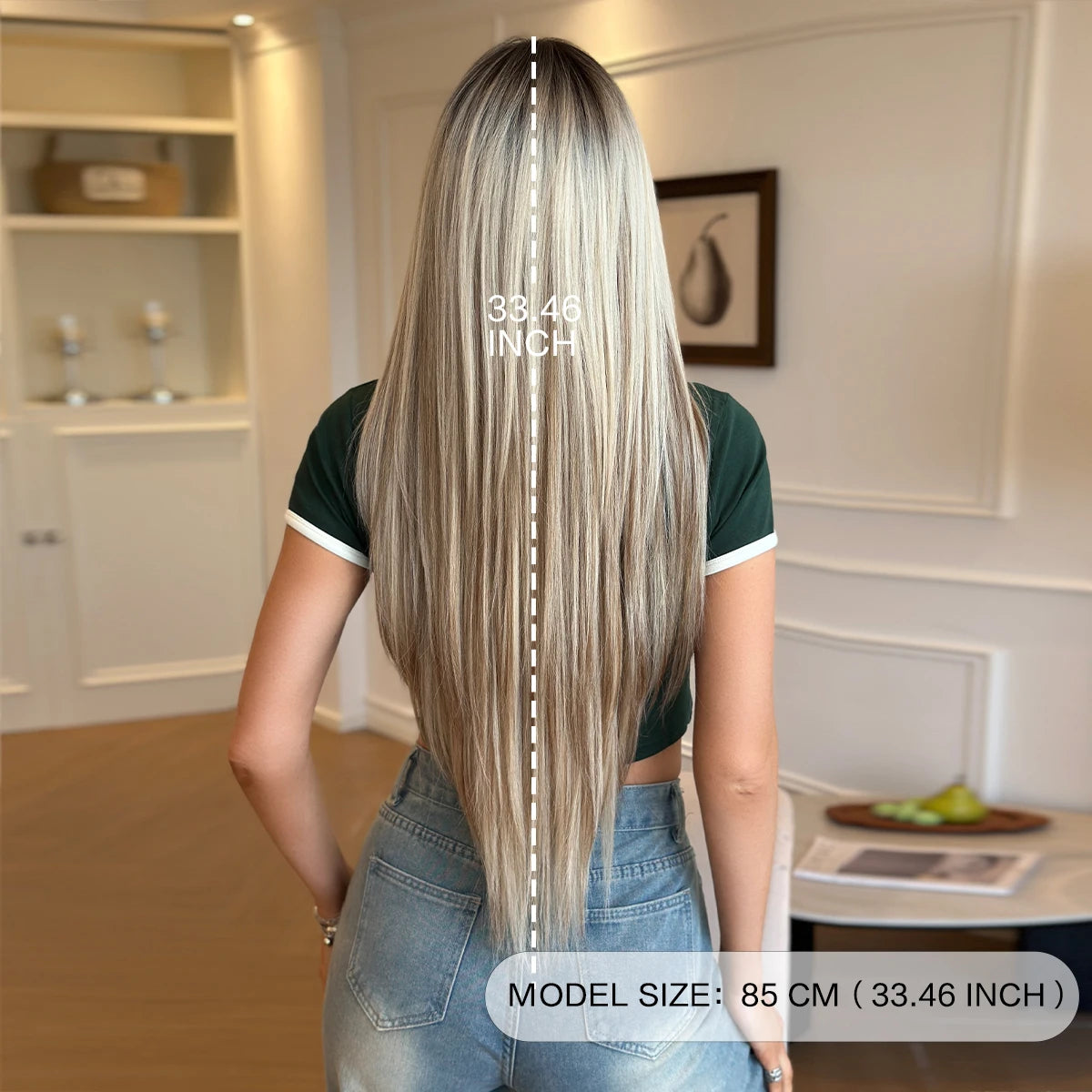 Long Straight Blonde Wig 150 Density Average Cap Size Dark Roots Heat Resistant