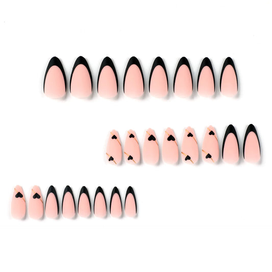 Long French Heart Gold Thread False Nails 24 Pcs Glue File