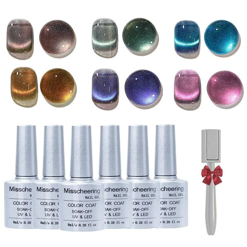 Cat Eye Gel Nail Polish Set 6 Colors With Magnet Holographic Glitter
